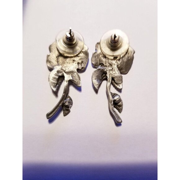 Pewter Roses Handmade Earrings Floral Post Drop Style SC407 - Picture 8 of 9